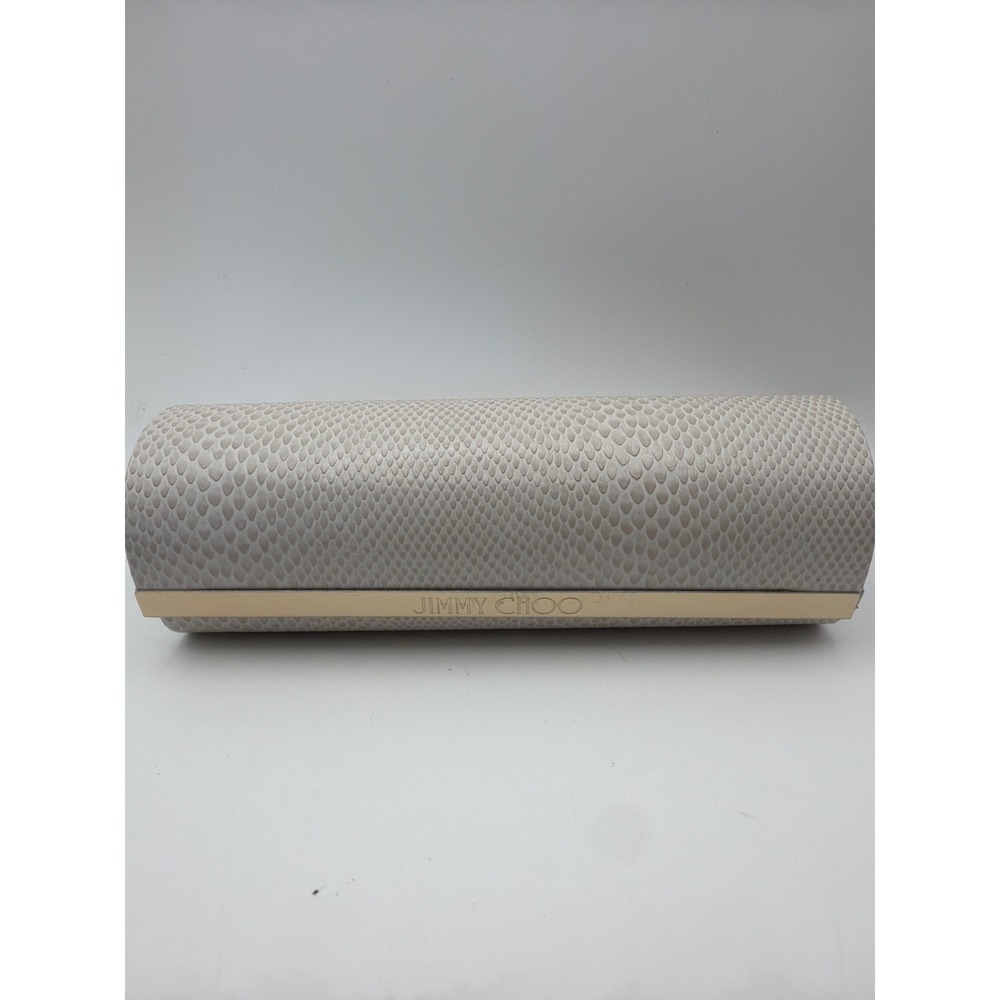 Jimmy Choo Cream Snakeskin Textured Hard Sunglasses Eyeglasses Case Gold Logo